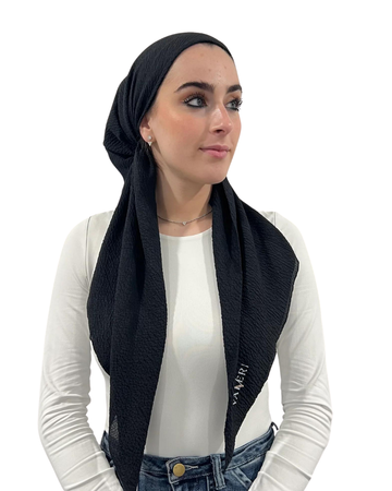 Valeri Black Crinkle Pre-Tied Bandanna with Full Grip myselflingerie.com